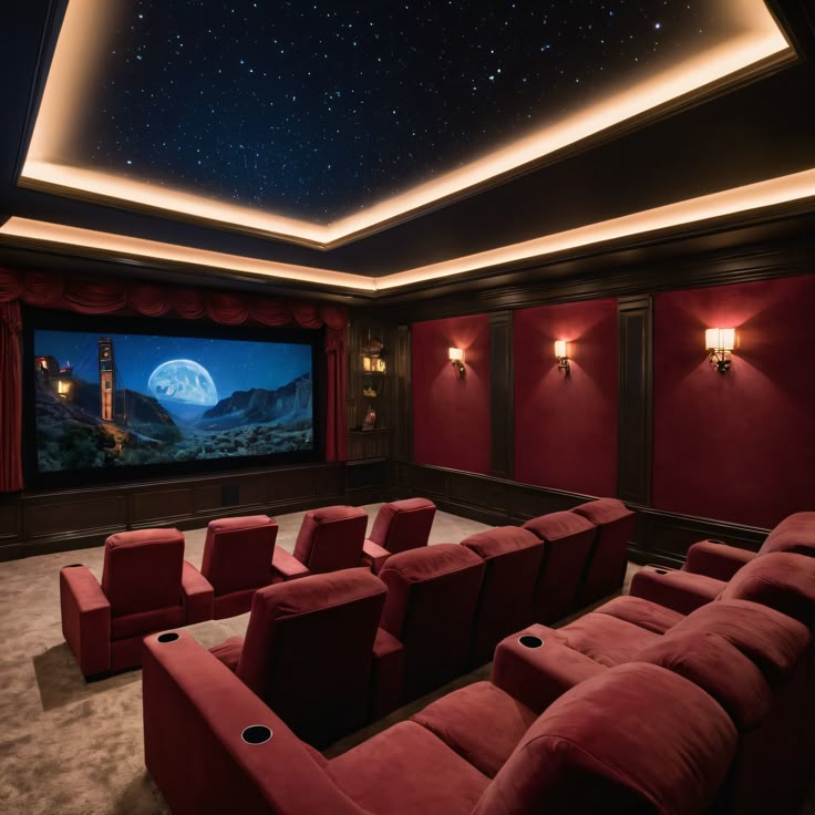 A luxurious home theater with plush velvet…